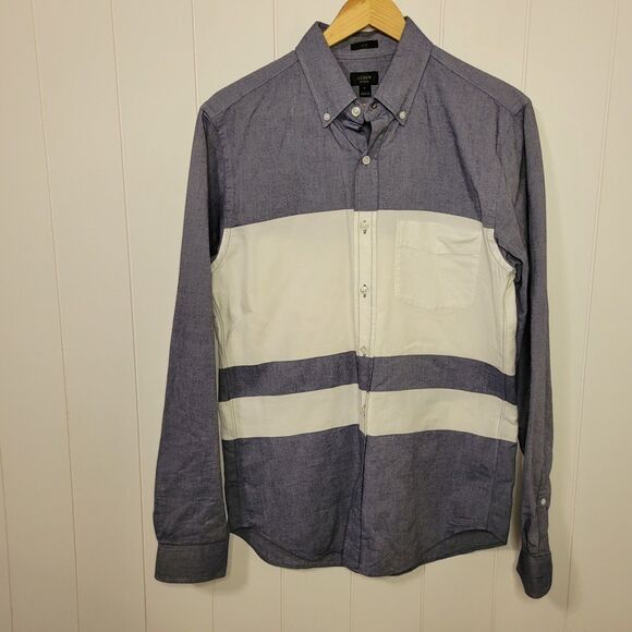 J Crew Shirt Mens Size Small Blue White Color Block Preppy Button Up - Picture 2 of 9